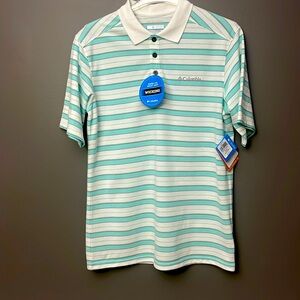 Columbia Mens S Elm Creek Blue Stripe Omni-Wick UVProtection Polo Shirt NEW